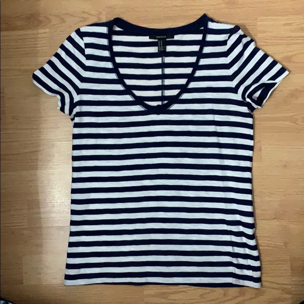 Forever 21 Cotton V Striped Tee
